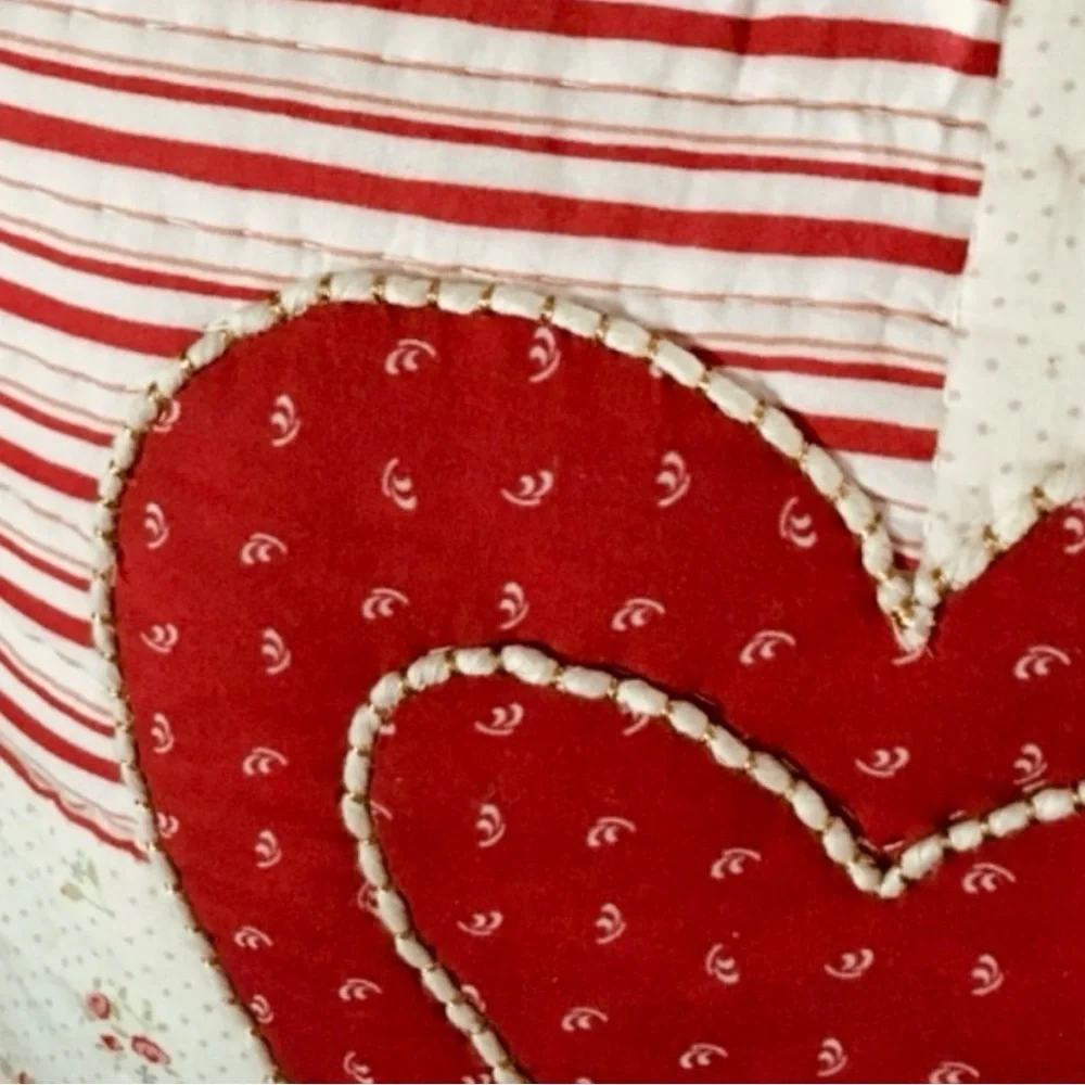 Shabby Chic Vintage Quilt Red Heart Decorative Pillow NWT